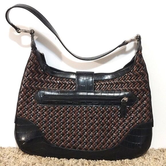 Coldwater Creek Shoulder Bag Brown and Black Woven Twist Lock Closure Purse - Picture 2 of 9